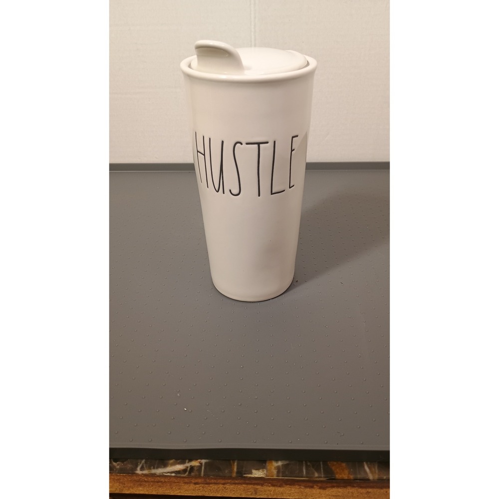 Rae Dunn Hustle Travel Mug Unisex OS White Excellent Ceramic Artisan Tumbler